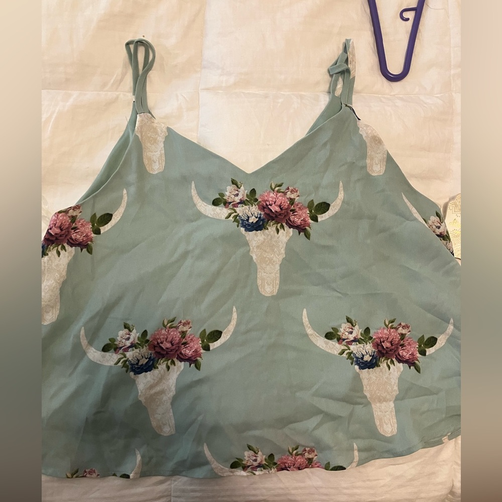 NWT western cropped steer skull tank altrd state L